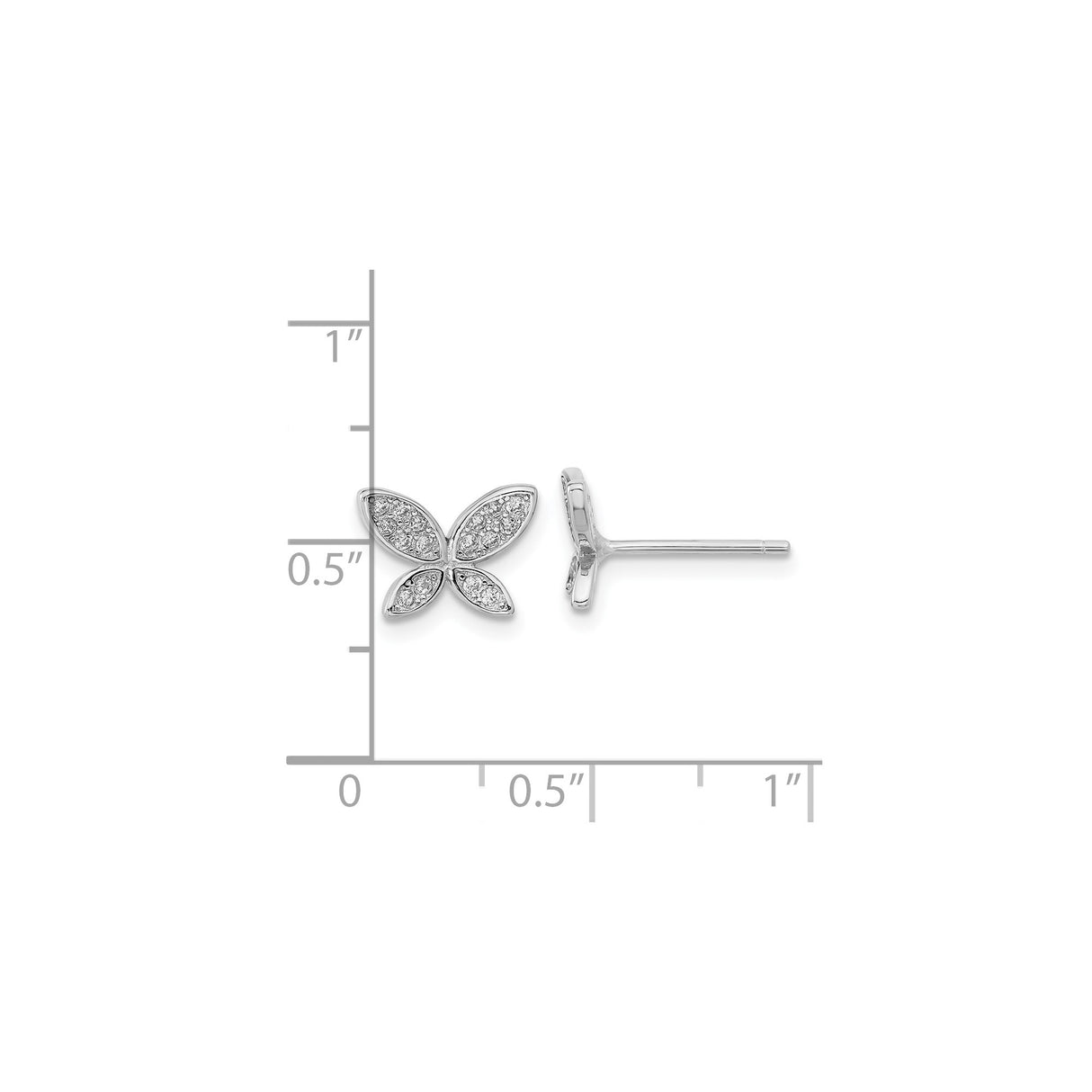 Sterling Silver Butterfly Stud Earrings with Cubic Zirconia, Lightweight Hypoallergenic Design