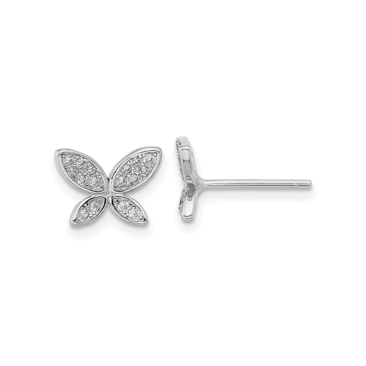 Sterling Silver Butterfly Stud Earrings with Cubic Zirconia, Lightweight Hypoallergenic Design