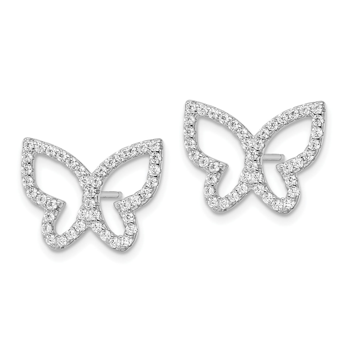 Sterling Silver Butterfly Stud Earrings with Cubic Zirconia and Openwork Design for Women