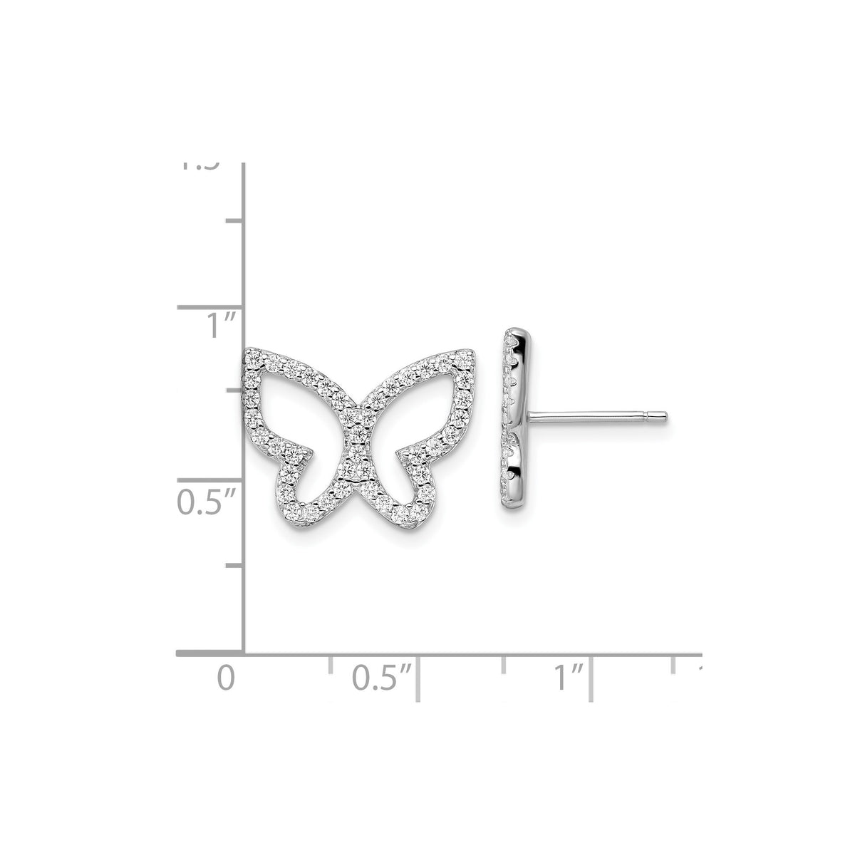 Sterling Silver Butterfly Stud Earrings with Cubic Zirconia and Openwork Design for Women