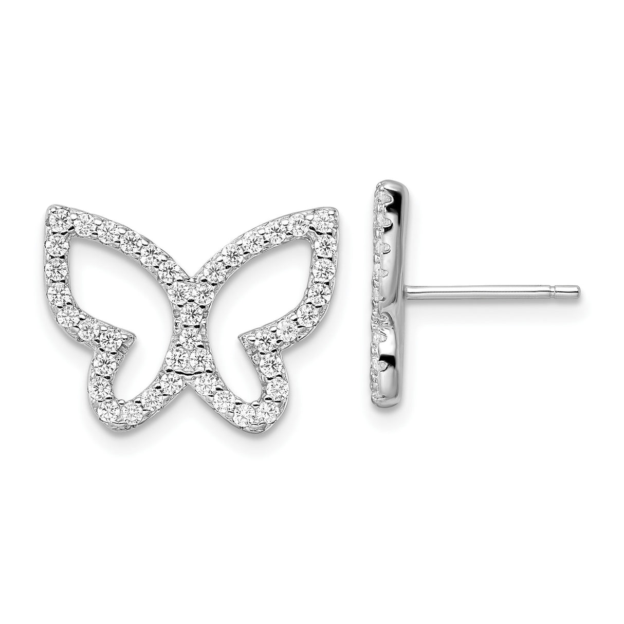 Sterling Silver Butterfly Stud Earrings with Cubic Zirconia and Openwork Design for Women