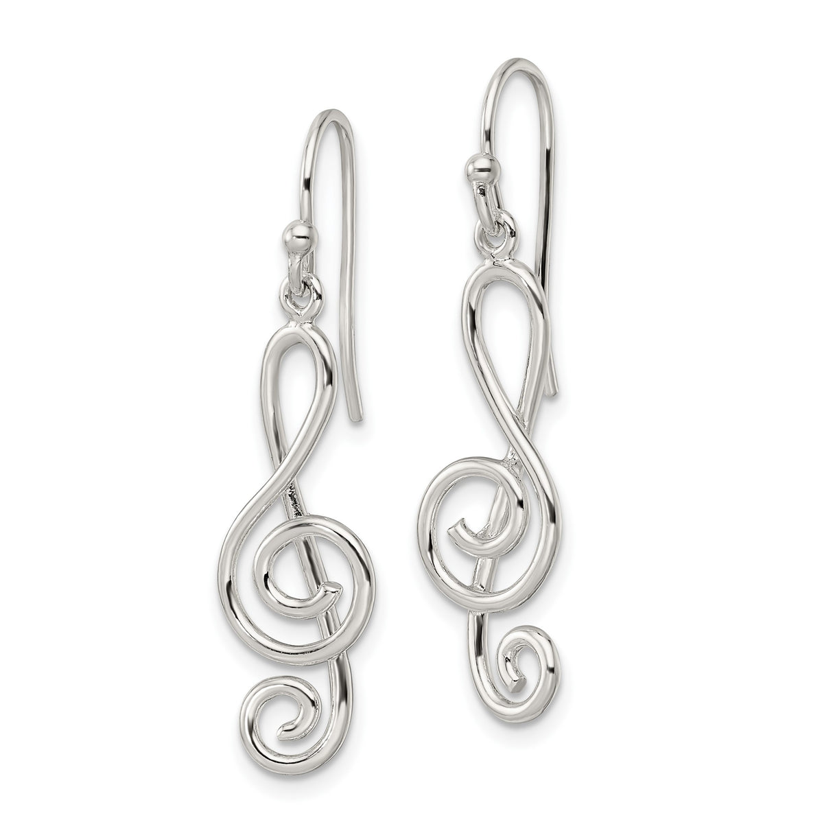 Sterling Silver Dangle Earrings with Treble Clef Openwork Musical Design