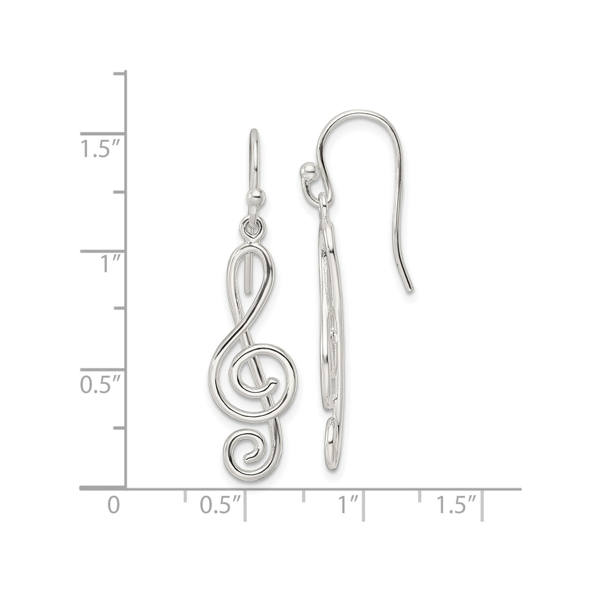 Sterling Silver Dangle Earrings with Treble Clef Openwork Musical Design