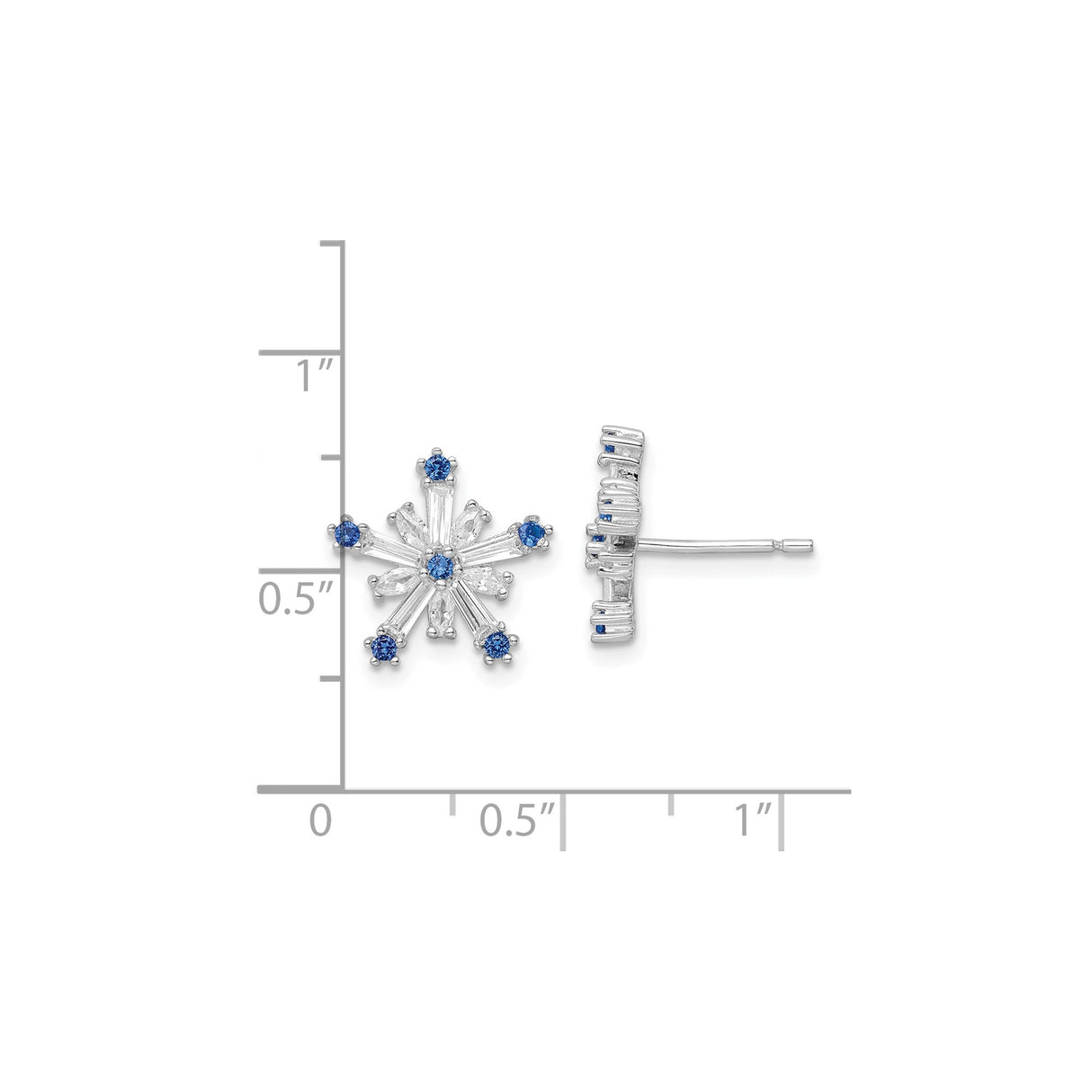 Sterling Silver Snowflake Stud Earrings with Blue and Clear Cubic Zirconia, Winter-Inspired Design