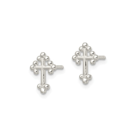 Sterling Silver Budded Cross Earrings, Textured Finish, Unisex Spiritual Jewelry Studs