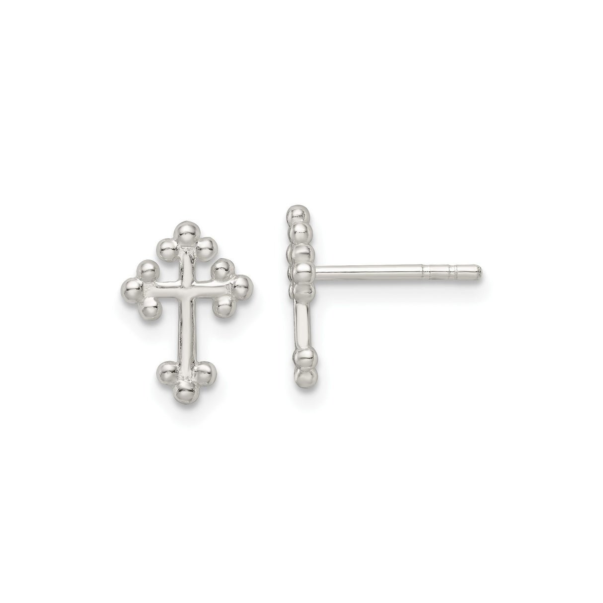 Sterling Silver Budded Cross Earrings, Textured Finish, Unisex Spiritual Jewelry Studs