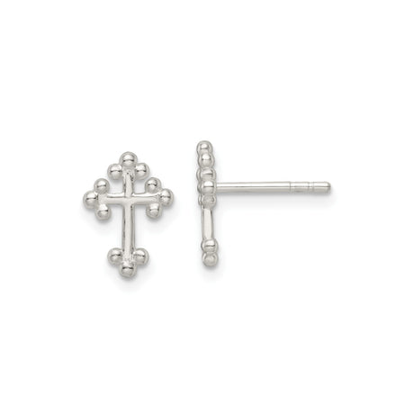 Sterling Silver Budded Cross Earrings, Textured Finish, Unisex Spiritual Jewelry Studs