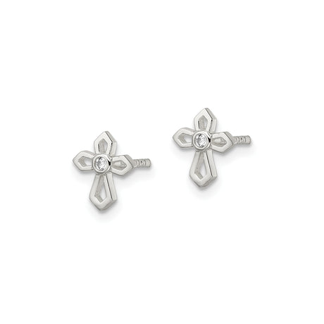 Sterling Silver Cross Pendant and Earrings Set with Cubic Zirconia, Bezel Set Religious Style