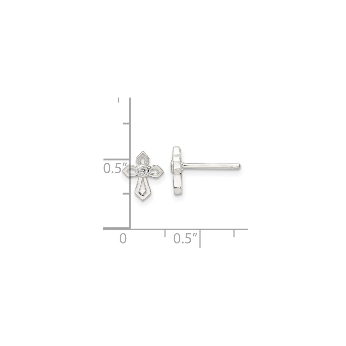 Sterling Silver Cross Pendant and Earrings Set with Cubic Zirconia, Bezel Set Religious Style