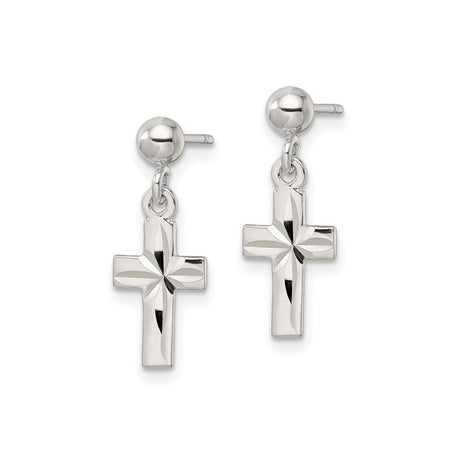 Sterling Silver Cross Earrings, Diamond Cut Religious Dangle Design for Men and Women