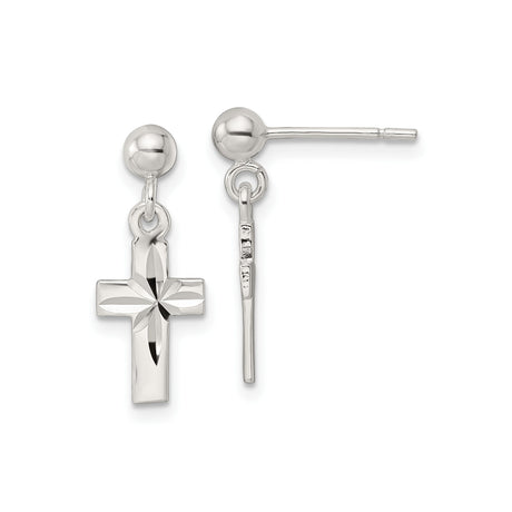Sterling Silver Cross Earrings, Diamond Cut Religious Dangle Design for Men and Women