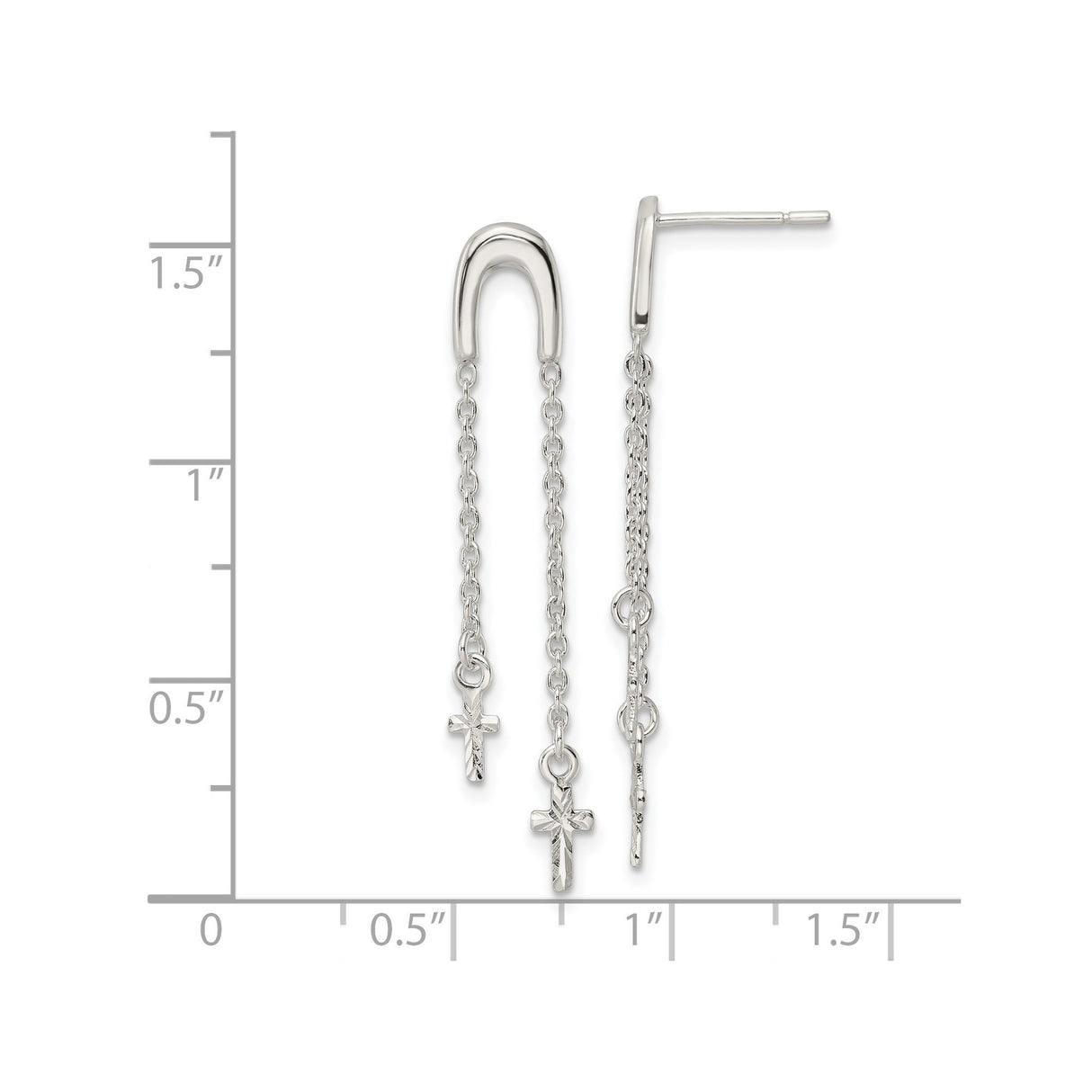 Sterling Silver Cross Pendant with Layered Chains and Polished Drops Design