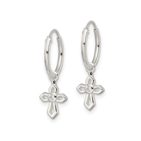 Sterling Silver Cross Pendant with Cubic Zirconia Center, Polished Modern Religious Jewelry