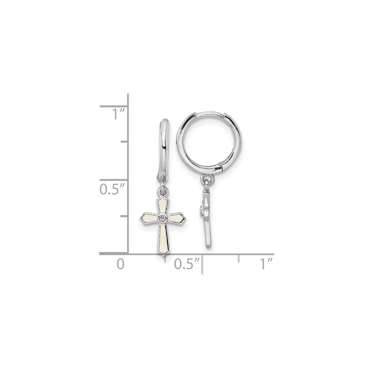 Sterling Silver Cross Pendant with Cubic Zirconia, White Enamel Inlay, and Faith Charm