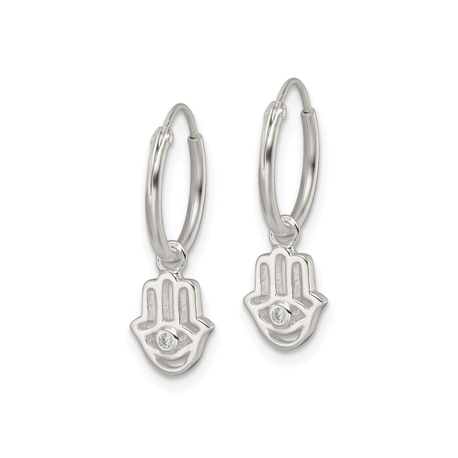 Sterling Silver Hamsa Hoop Earrings with Cubic Zirconia, Boho Spiritual Dangle Jewelry for Women