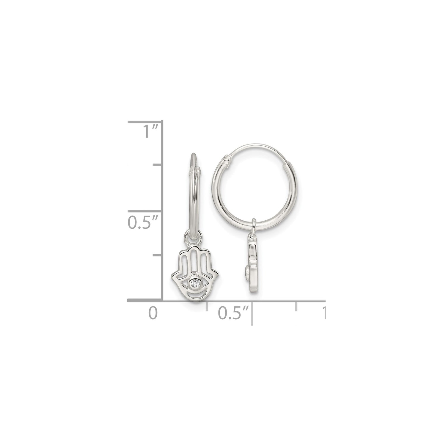 Sterling Silver Hamsa Hoop Earrings with Cubic Zirconia, Boho Spiritual Dangle Jewelry for Women