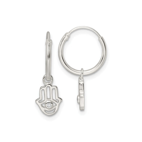 Sterling Silver Hamsa Hoop Earrings with Cubic Zirconia, Boho Spiritual Dangle Jewelry for Women