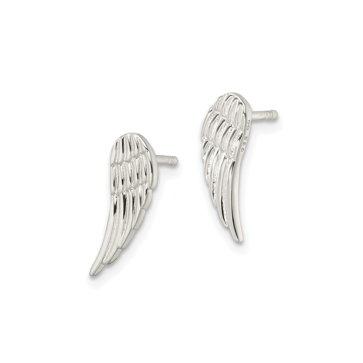Sterling Silver Angel Wing Stud Earrings with Detailed Feather Design for Women