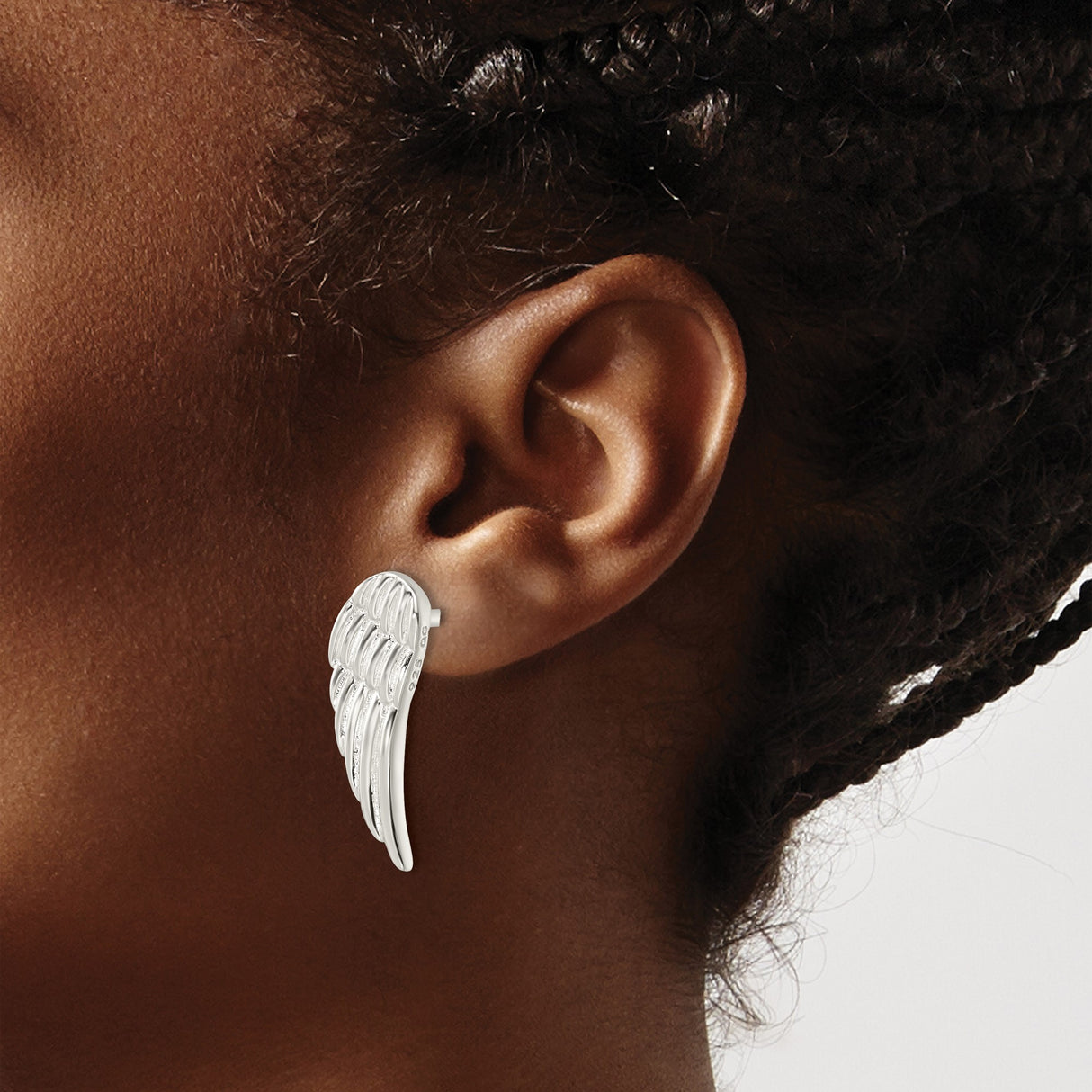 Sterling Silver Angel Wing Stud Earrings with Detailed Feather Design for Women