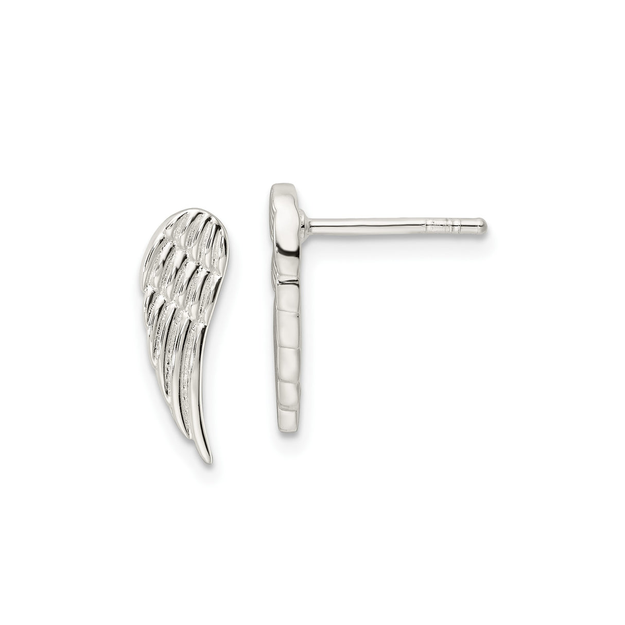 Sterling Silver Angel Wing Stud Earrings with Detailed Feather Design for Women