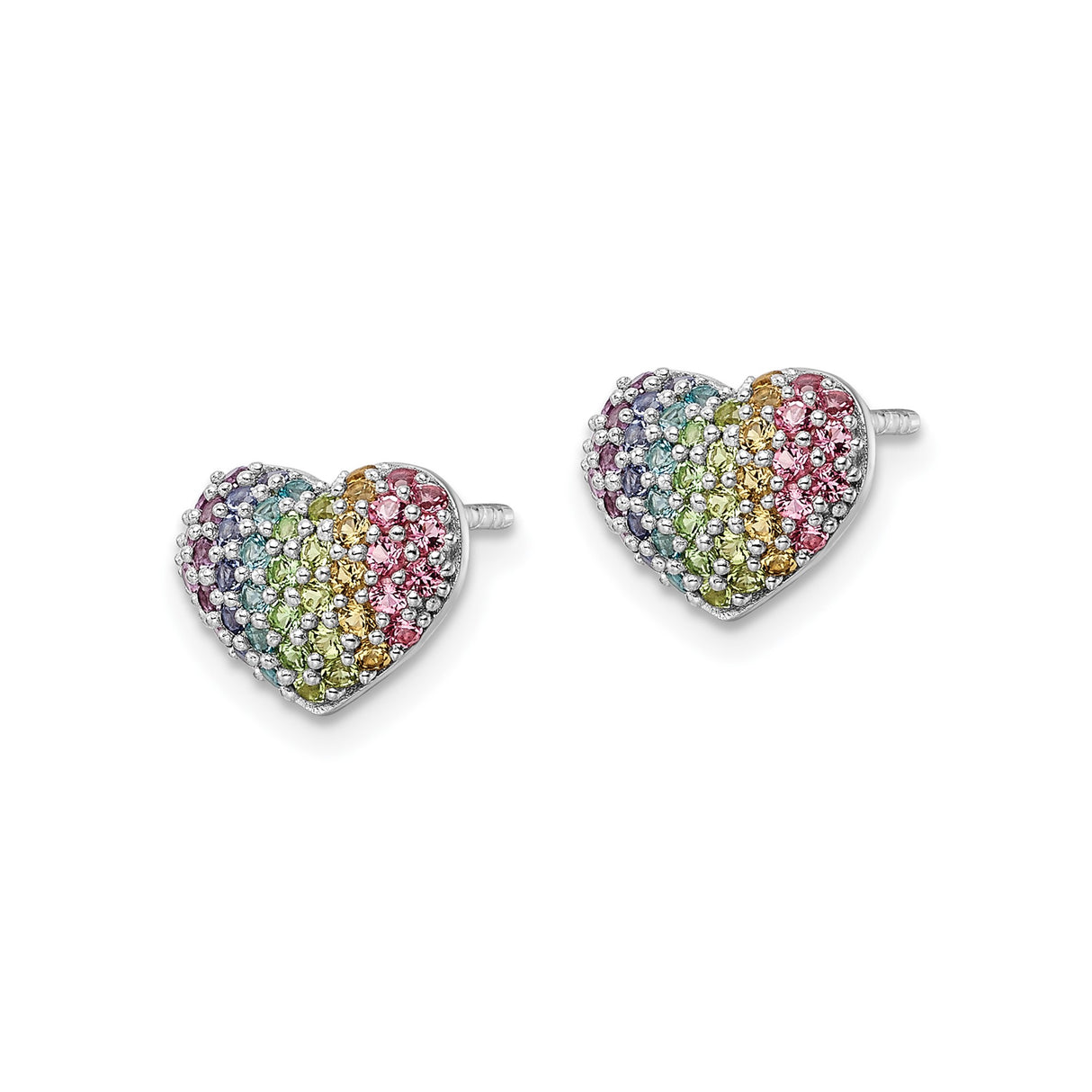 Sterling Silver Heart Stud Earrings with Rainbow Cubic Zirconia, Pride and Inclusivity Jewelry