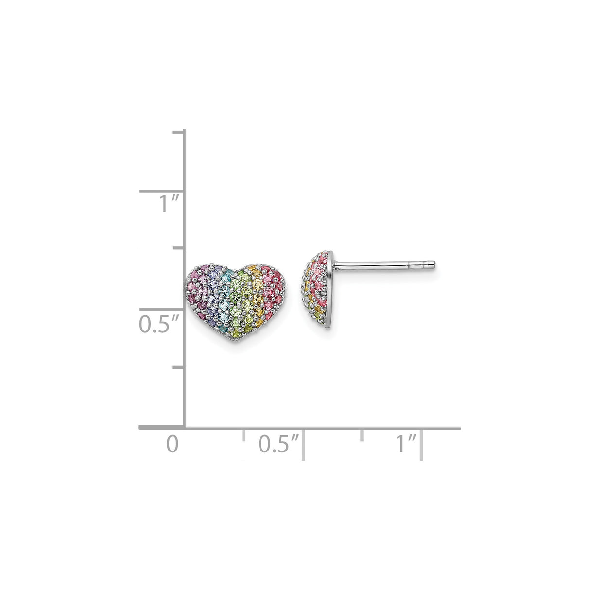Sterling Silver Heart Stud Earrings with Rainbow Cubic Zirconia, Pride and Inclusivity Jewelry