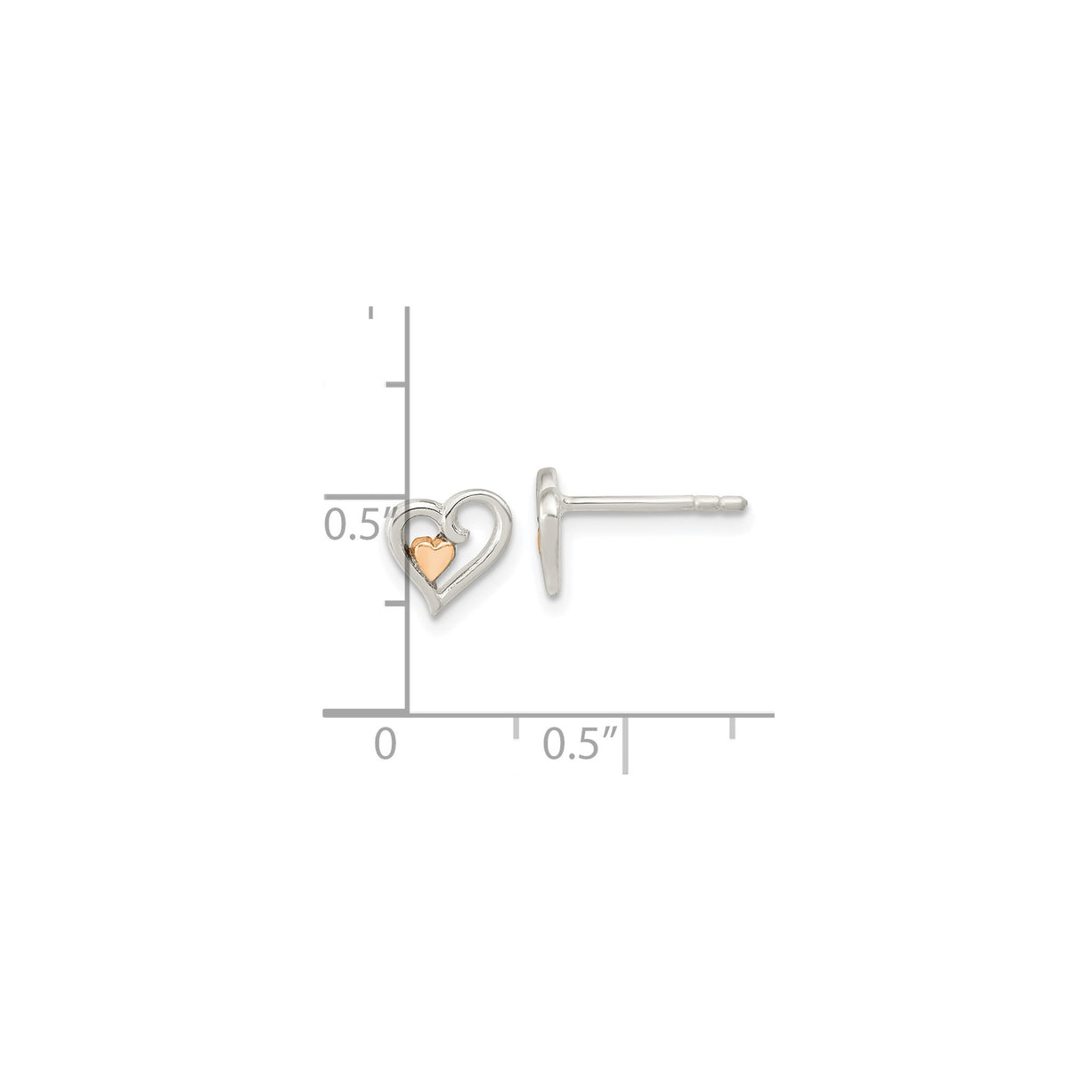 Sterling Silver Open Heart Stud Earrings with Rose Gold Accent, Romantic Dual Tone Design