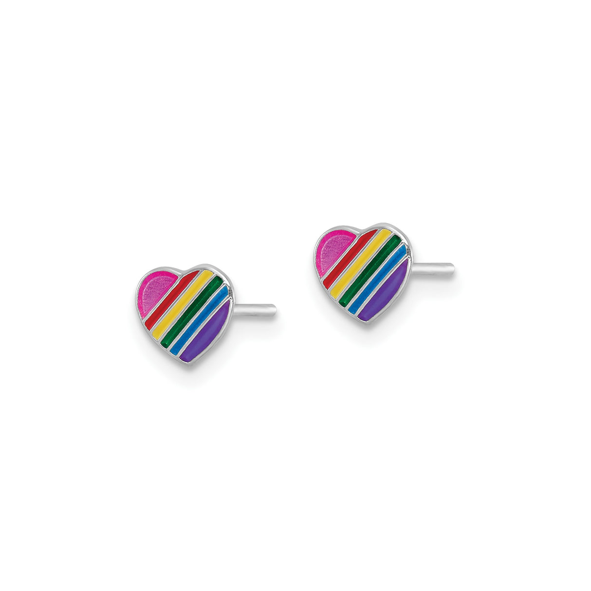 Sterling Silver Heart Stud Earrings with Rainbow Enamel, LGBTQ Pride Jewelry