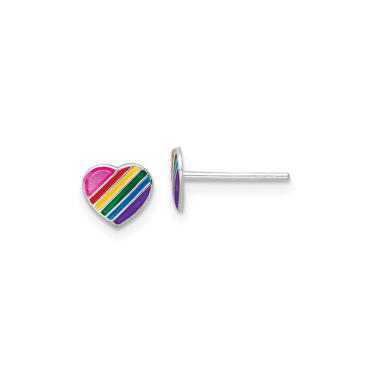 Sterling Silver Heart Stud Earrings with Rainbow Enamel, LGBTQ Pride Jewelry