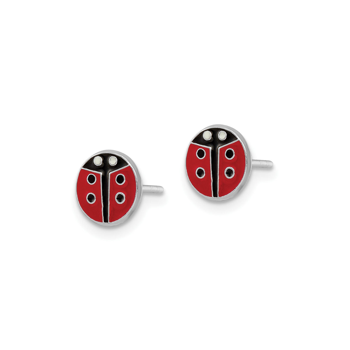 Sterling Silver Ladybug Stud Earrings with Red and Black Enamel, Nature Inspired Design
