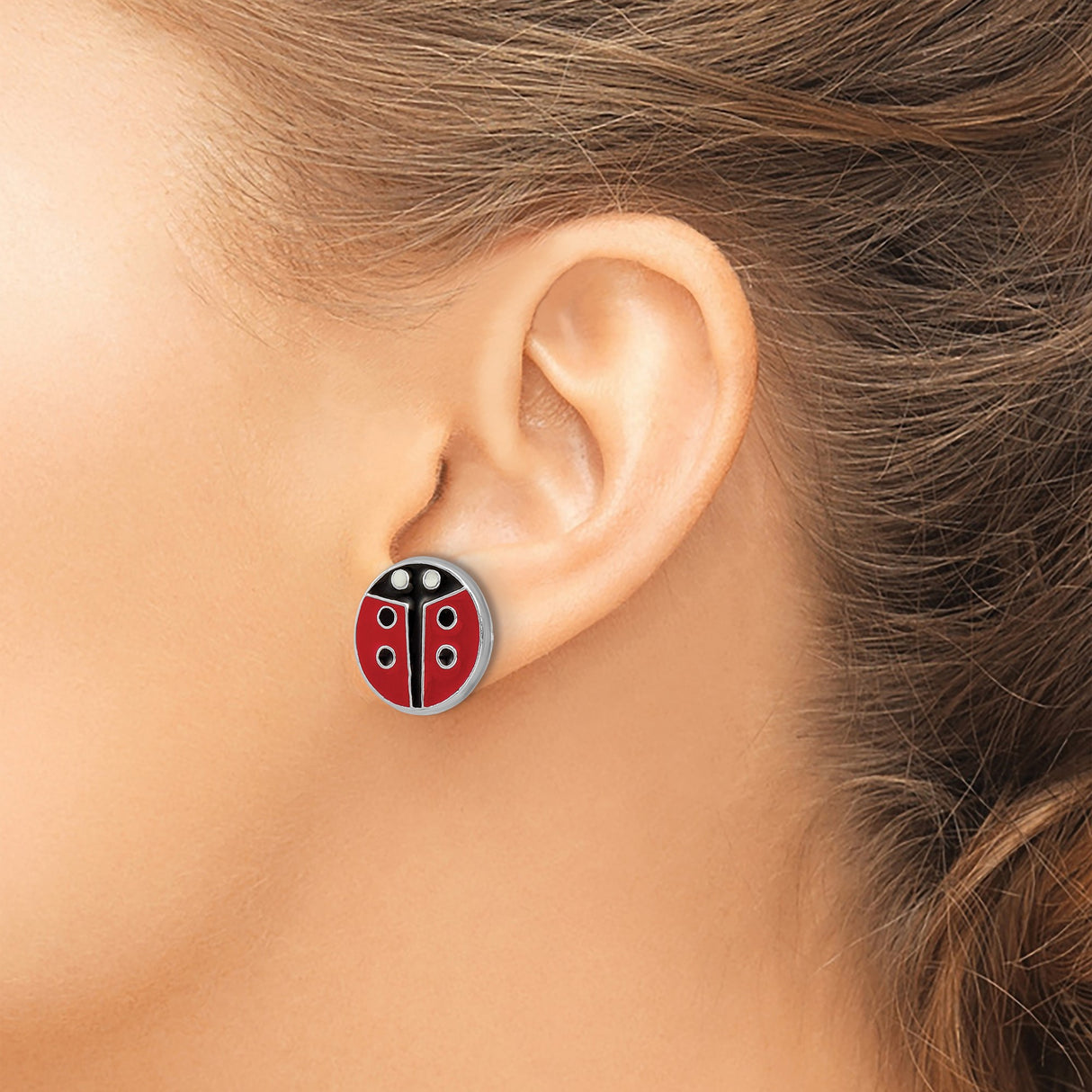 Sterling Silver Ladybug Stud Earrings with Red and Black Enamel, Nature Inspired Design