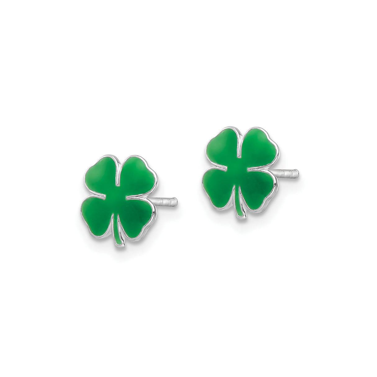 Sterling Silver Four Leaf Clover Stud Earrings with Green Enamel Detailing, Irish Luck Symbol