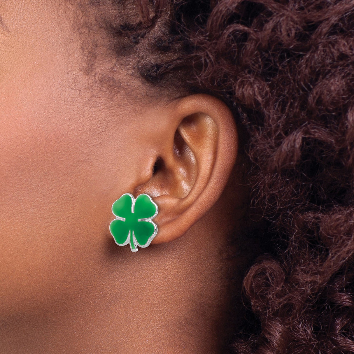 Sterling Silver Four Leaf Clover Stud Earrings with Green Enamel Detailing, Irish Luck Symbol
