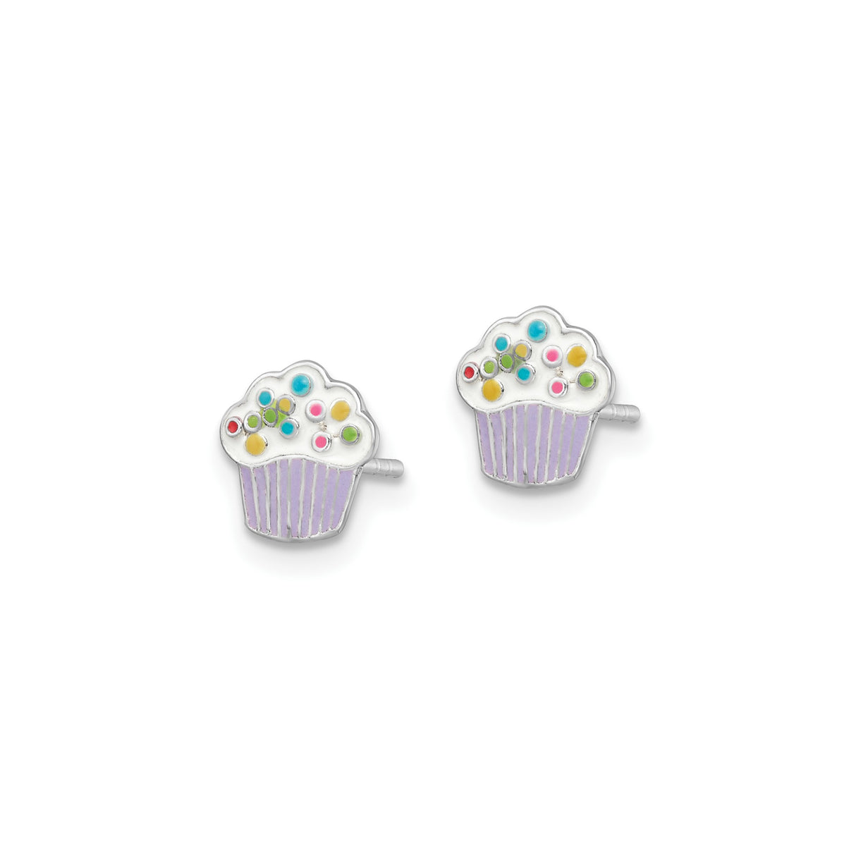 Sterling Silver Cupcake Stud Earrings with Colorful Enamel and Rainbow Sprinkles, Whimsical Style