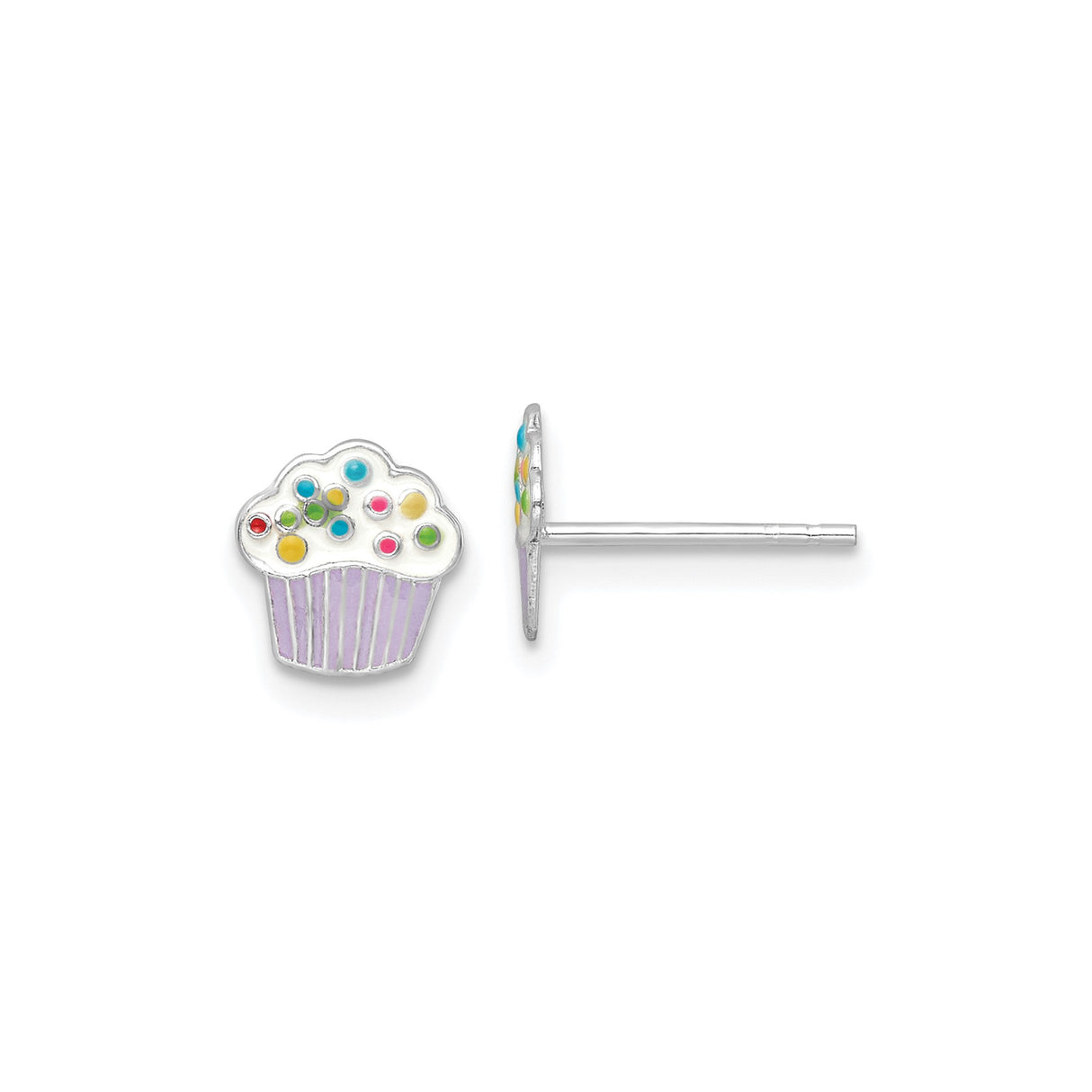 Sterling Silver Cupcake Stud Earrings with Colorful Enamel and Rainbow Sprinkles, Whimsical Style