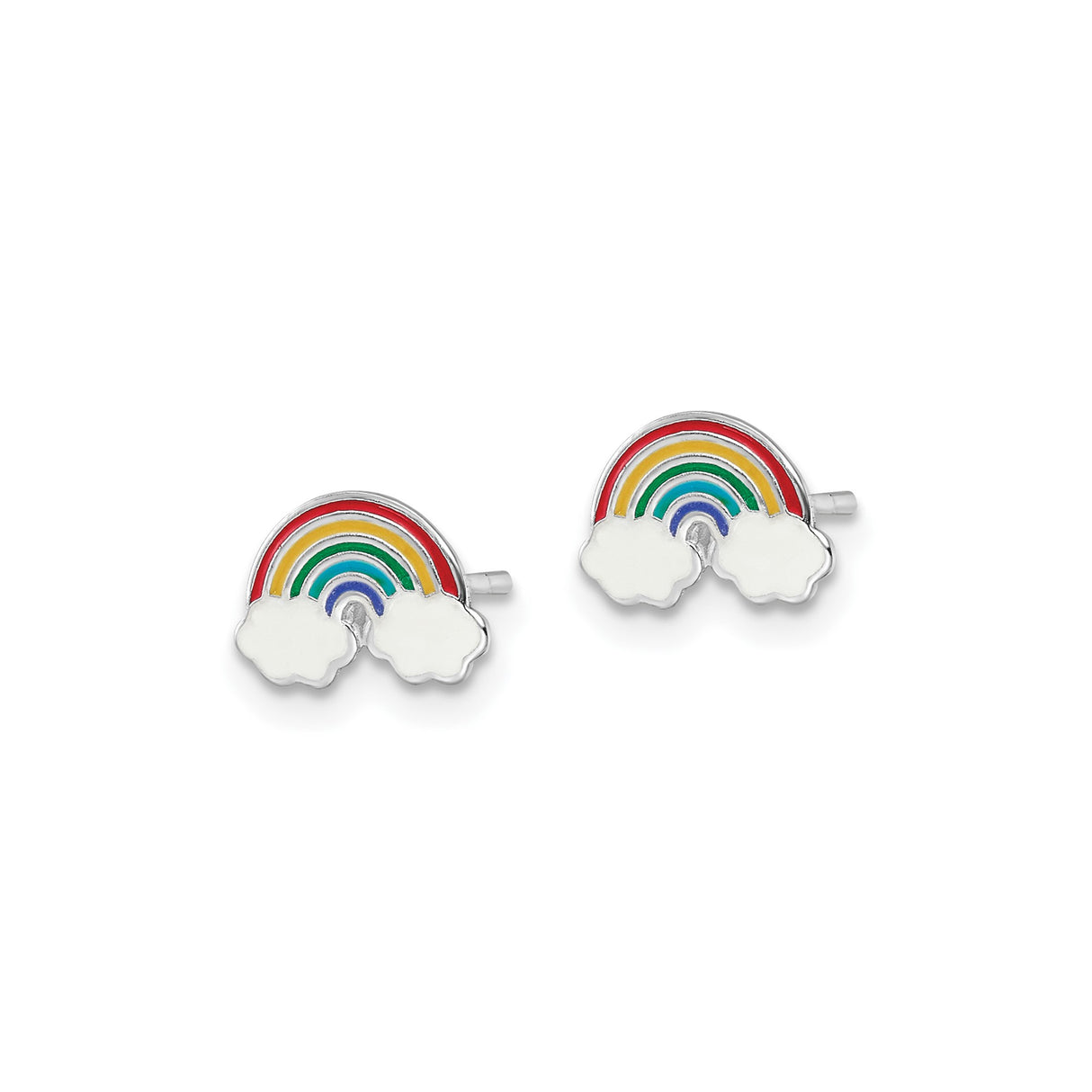 Sterling Silver Rainbow Stud Earrings with Colorful Enamel Arcs and Cloud Design