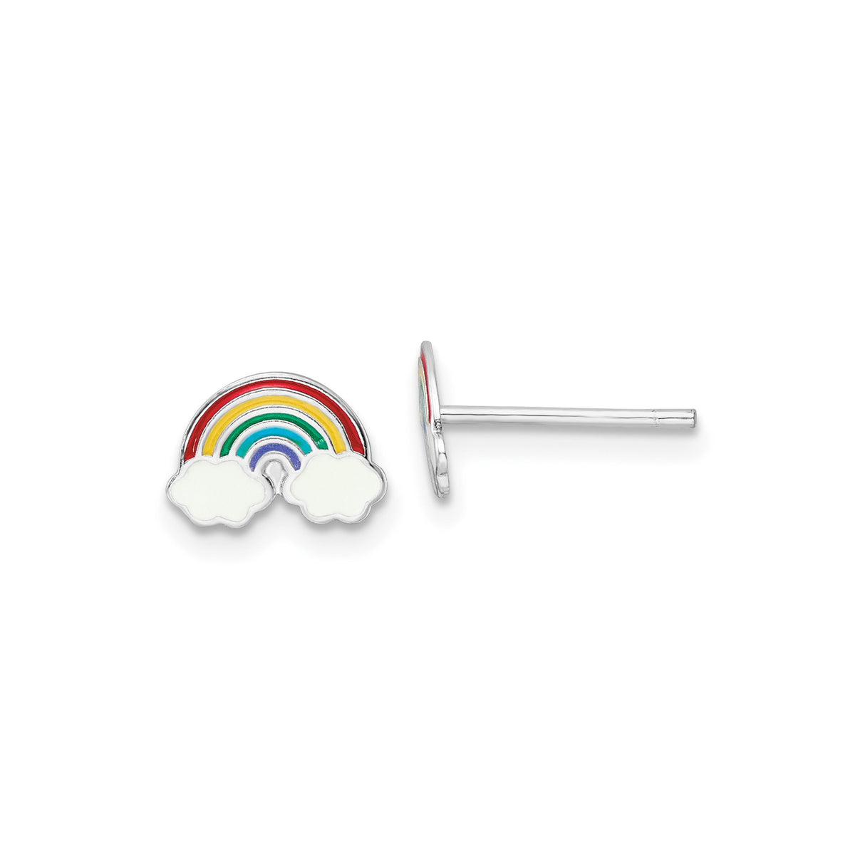 Sterling Silver Rainbow Stud Earrings with Colorful Enamel Arcs and Cloud Design