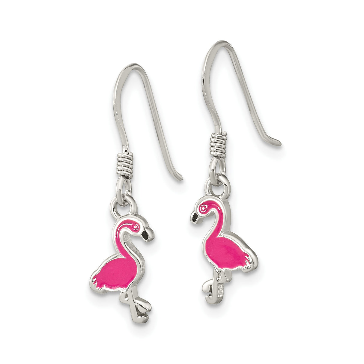 Sterling Silver Flamingo Drop Earrings with Pink Enamel Charm, Tropical Bird Design for Women