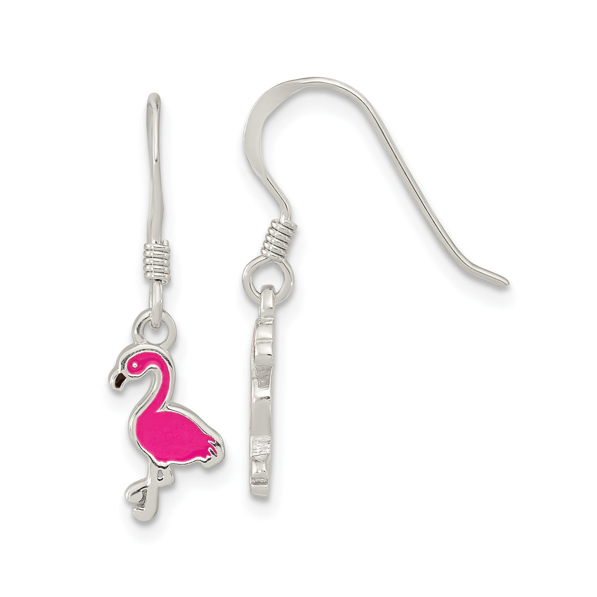Sterling Silver Flamingo Drop Earrings with Pink Enamel Charm, Tropical Bird Design for Women