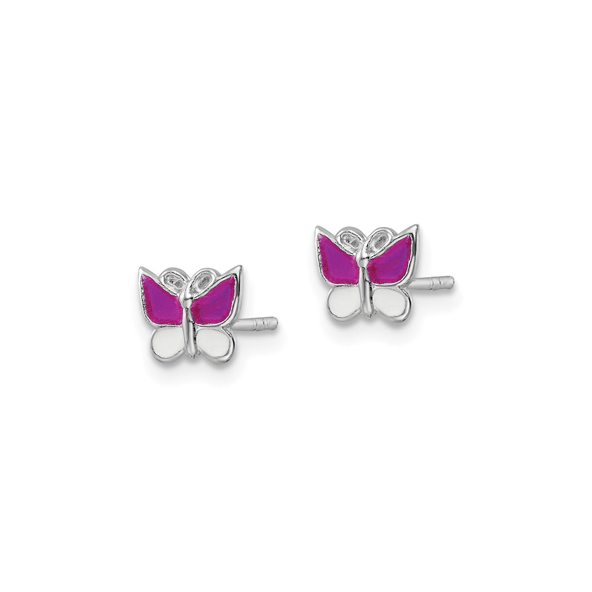 Sterling Silver Butterfly Stud Earrings with Pink and White Enamel, Youthful Style for Girls and Women