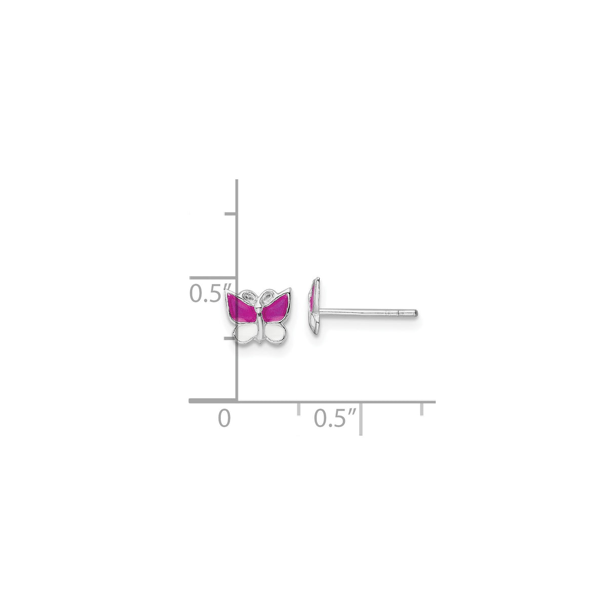 Sterling Silver Butterfly Stud Earrings with Pink and White Enamel, Youthful Style for Girls and Women