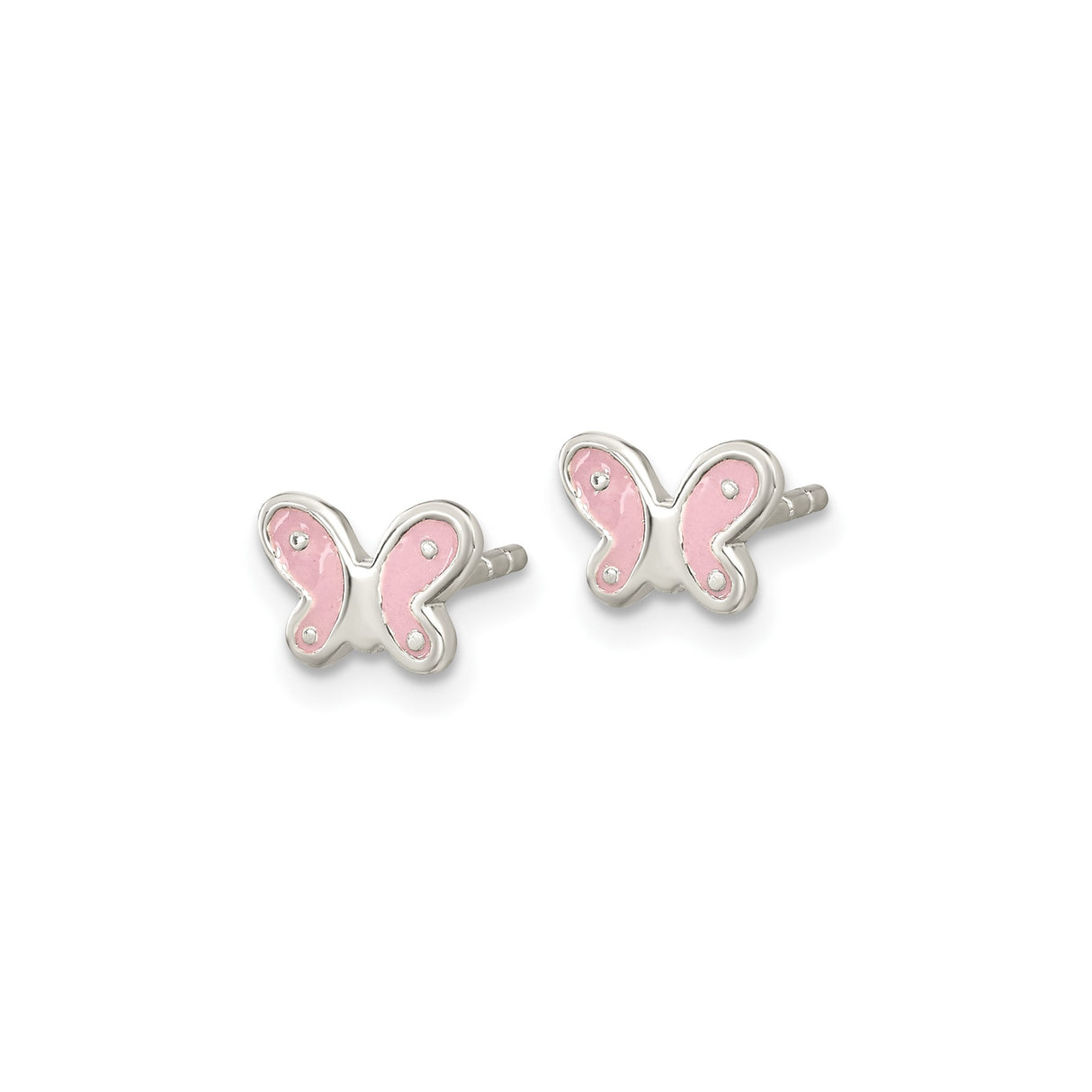 Sterling Silver Butterfly Stud Earrings with Pink Enamel, Dainty Design for Girls and Teens