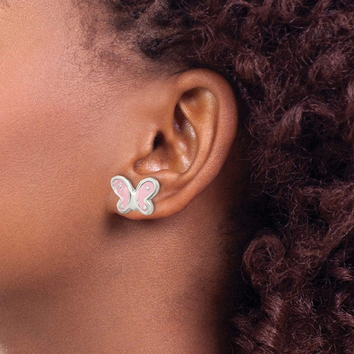 Sterling Silver Butterfly Stud Earrings with Pink Enamel, Dainty Design for Girls and Teens