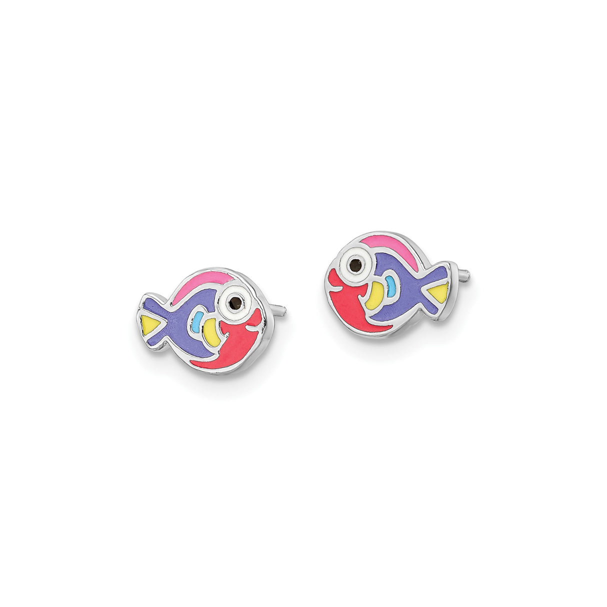 Sterling Silver Fish Earrings, Enamel Tropical Studs with Ocean Theme for Girls