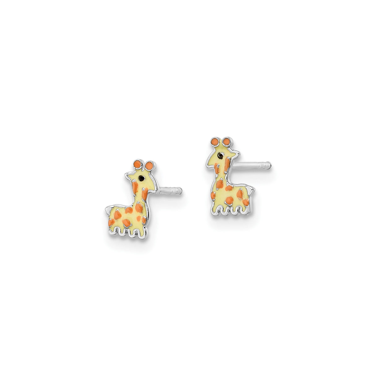 Sterling Silver Giraffe Stud Earrings with Colorful Enamel, Animal Theme Jewelry for Youth