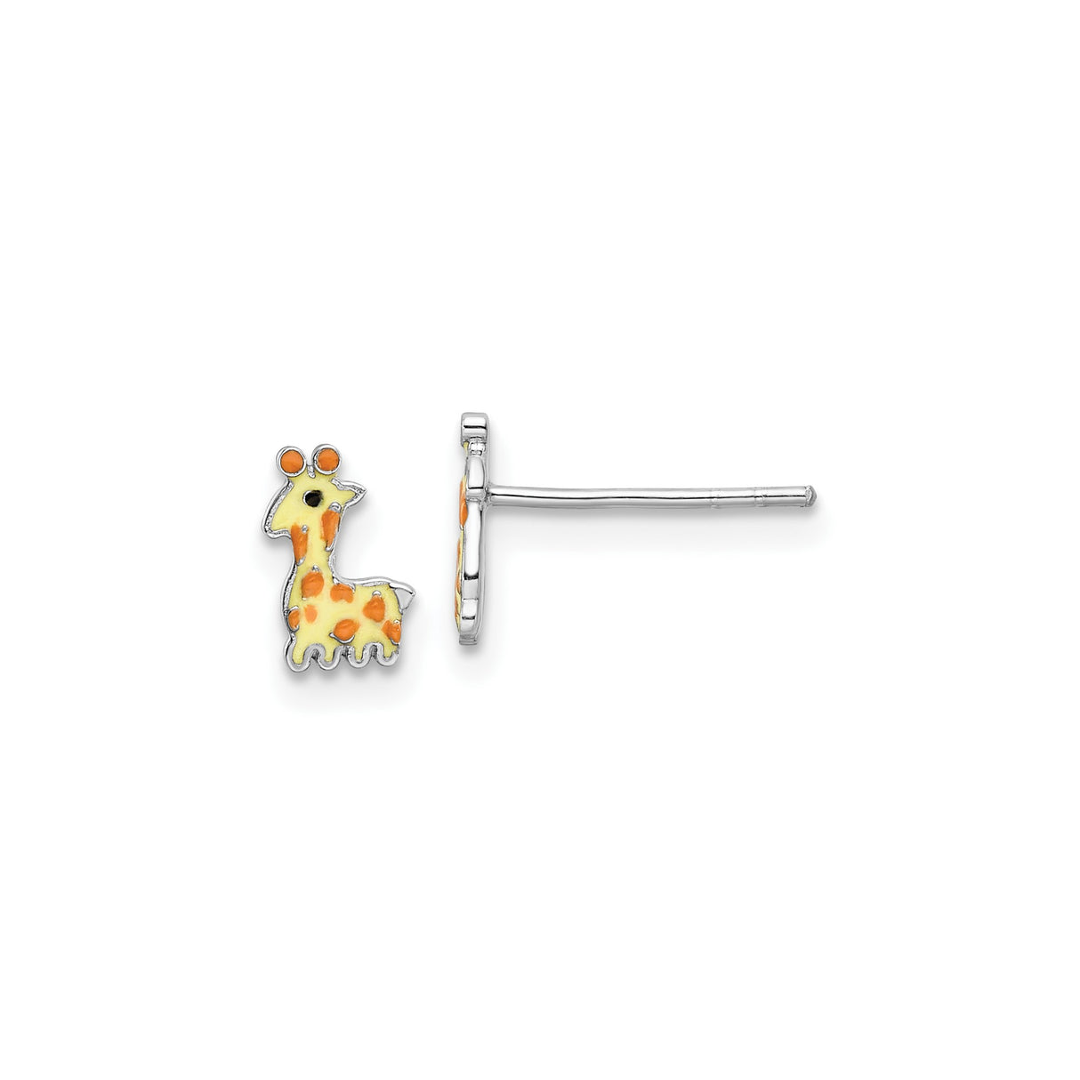 Sterling Silver Giraffe Stud Earrings with Colorful Enamel, Animal Theme Jewelry for Youth