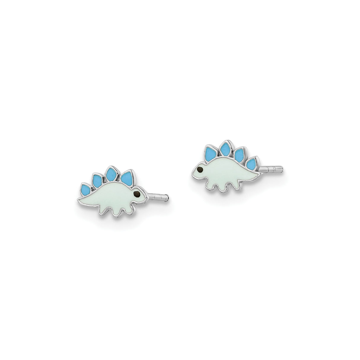 Sterling Silver Dinosaur Stud Earrings, Green and Blue Enamel Stegosaurus Design for Girls