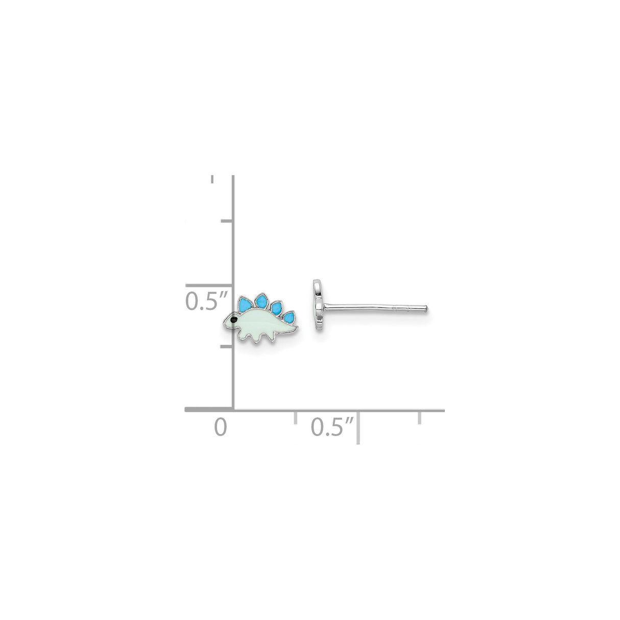Sterling Silver Dinosaur Stud Earrings, Green and Blue Enamel Stegosaurus Design for Girls