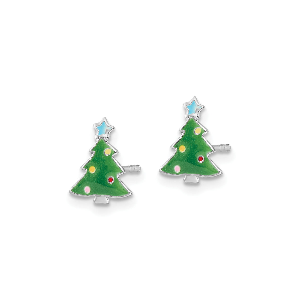 Sterling Silver Christmas Tree Stud Earrings with Colorful Enamel and Star Topper