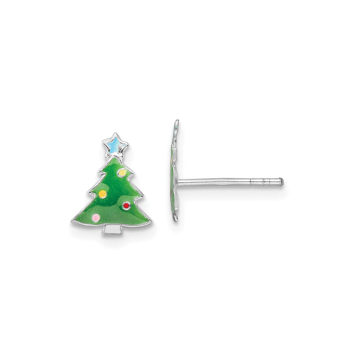 Sterling Silver Christmas Tree Stud Earrings with Colorful Enamel and Star Topper